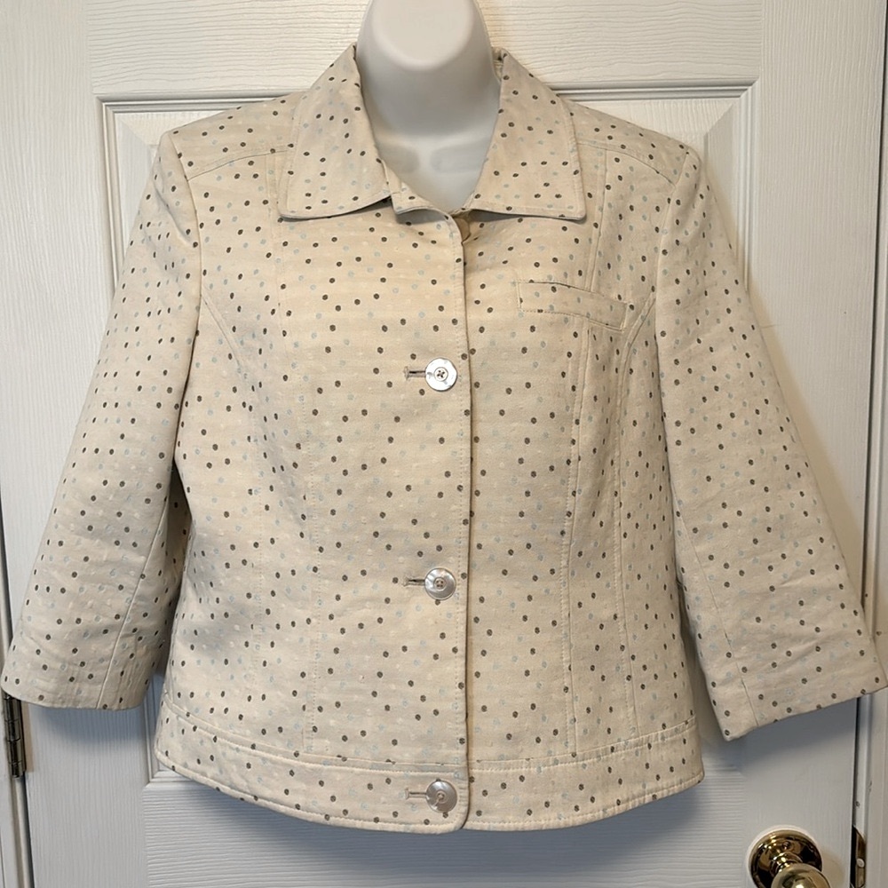 TALBOTS Cream Polka Dot Blazer Italian Fabric Size 12